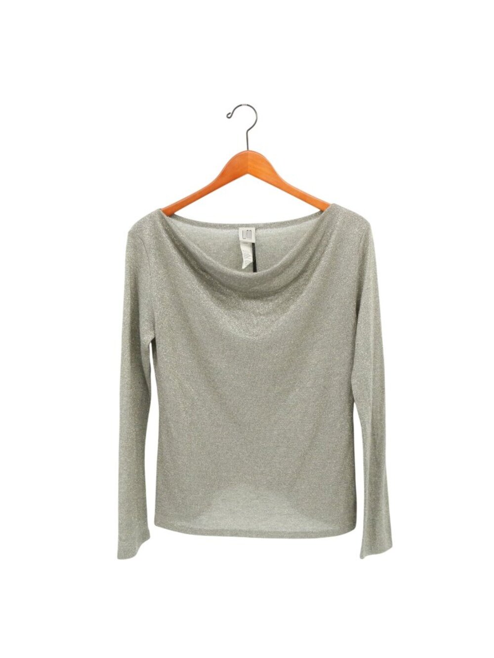 Lunn by Lilith Metallic Gold Gray Knit Long Sleeve Cowl Neck Sweater Top 1 S